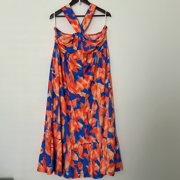 GRACE KARIN Criss Cross Halter Neck Summer Floral Print Flowy Maxi Dress - Picture 5 of 9